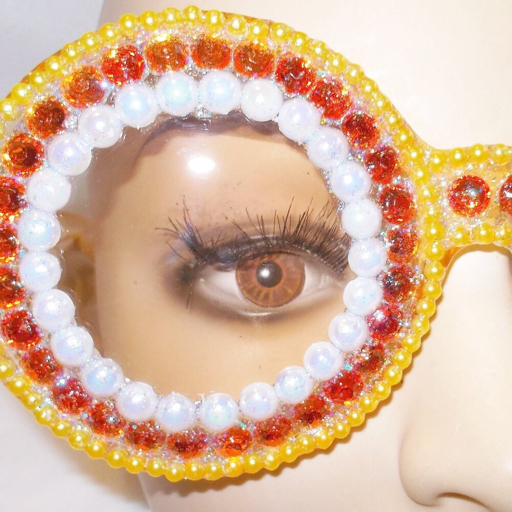 SUNGLASSES OVERSIZED ORANGE RHINESTONE AND PEARL BEAUTIES LAST PAIR